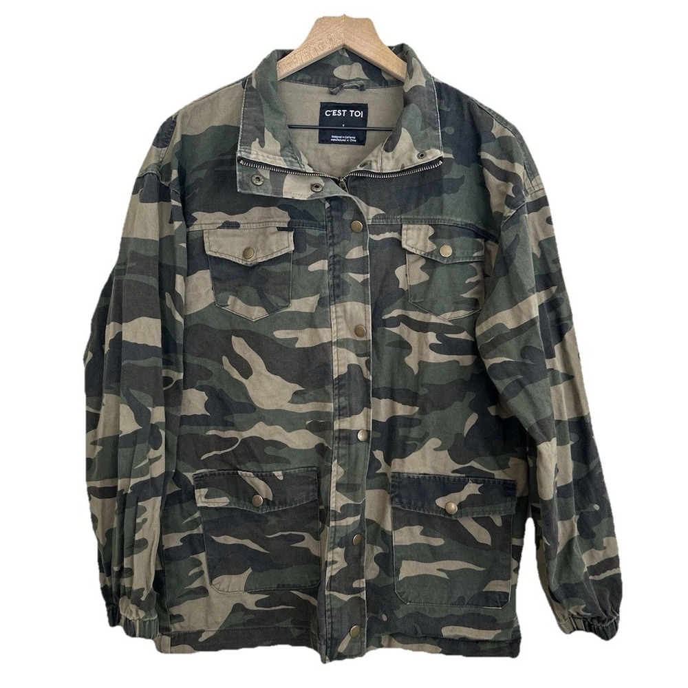 C'est Toi Camo Utility Jacket Women's Large Green Military Field Coat